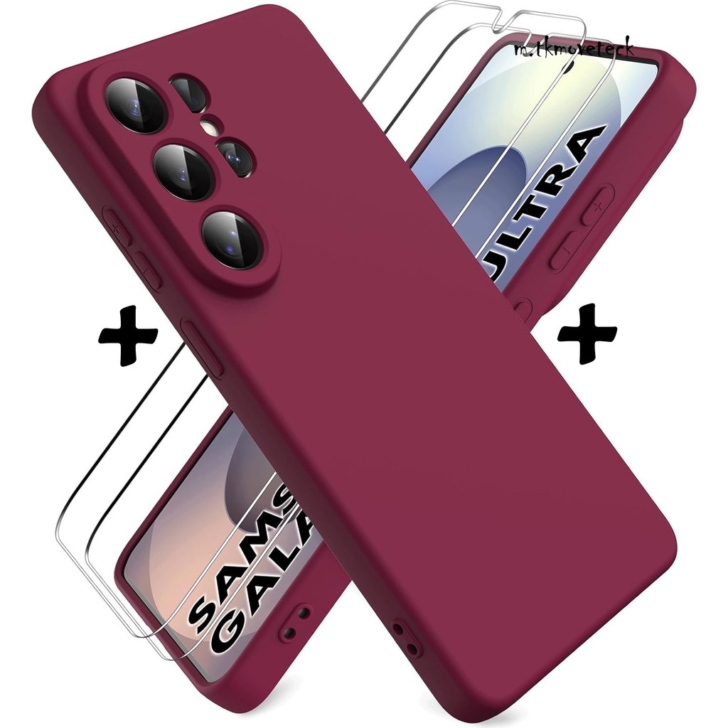 M.TK Moveteck Samsung Galaxy S26 Ultra Uyumlu Kılıf Kamera Korumalı Renkli Yumuşak Mat Silikon + 9h Ekran Koruyucu Cam Set 2in1 - Koyu Mor Cep Telefonu Kılıfı Fiyatı