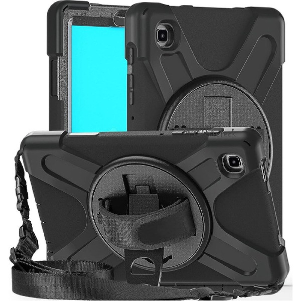 MTK Moveteck Samsung Galaxy Tab A7 Lite 8.7 SM-T220/T225/T227 Kılıf Defender Standlı Boyun Askılı 360 Renkli Zırh Tank Kapak - A7 Lite T220 - Siyah Tablet Kılıfı Fiyatı