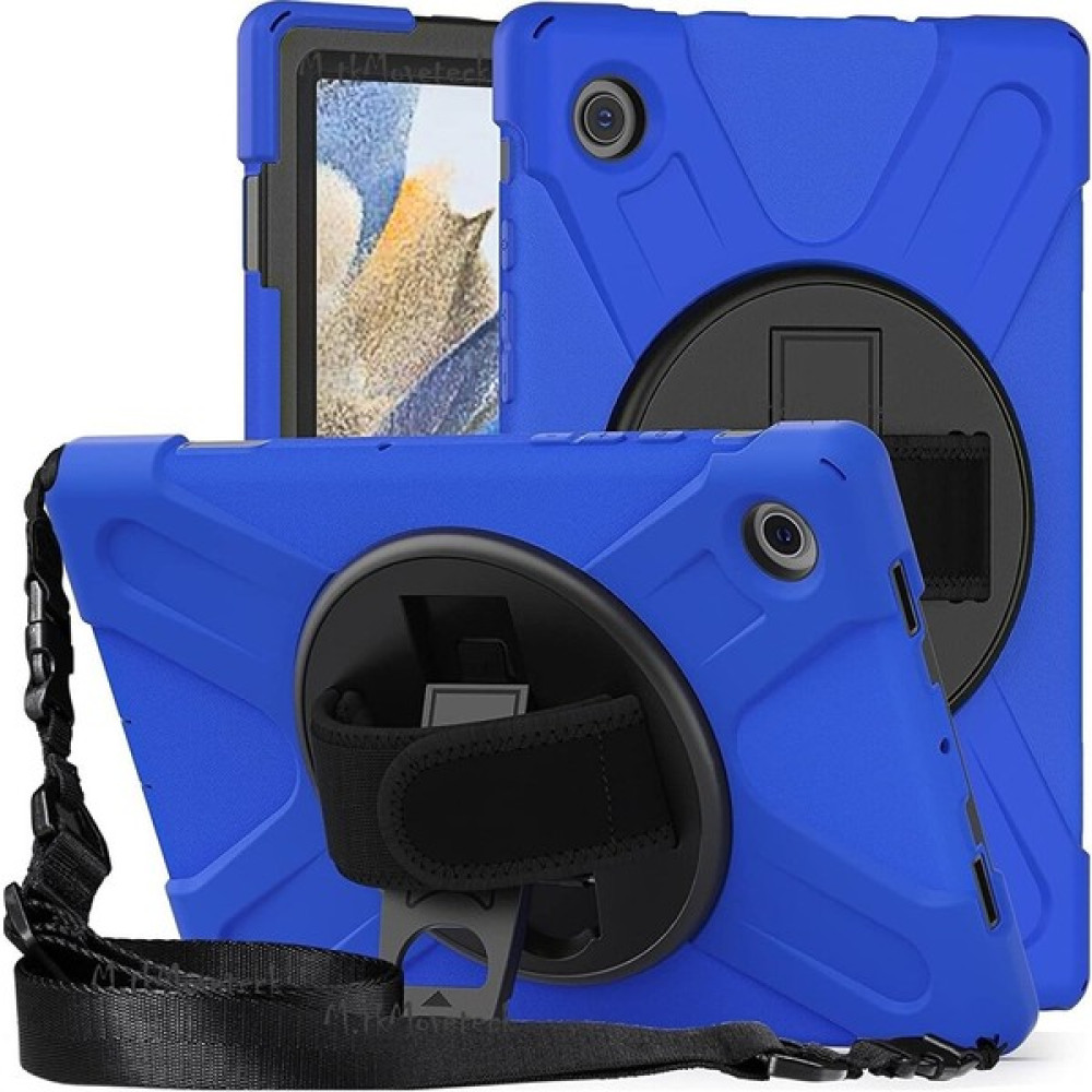 MTK Moveteck Samsung Galaxy Tab A8 10.5 SM-X200/X205/X207 Kılıf Defender Standlı Renkli Boyun Askılı 360 Zırh Tank - A8 X200 - Mavi Tablet Kılıfı Fiyatı