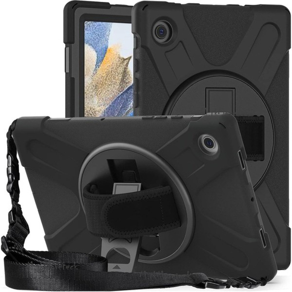 MTK Moveteck Samsung Galaxy Tab A8 10.5 SM-X200/X205/X207 Kılıf Defender Standlı Renkli Boyun Askılı 360 Zırh Tank - A8 X200 - Siyah Tablet Kılıfı Fiyatı