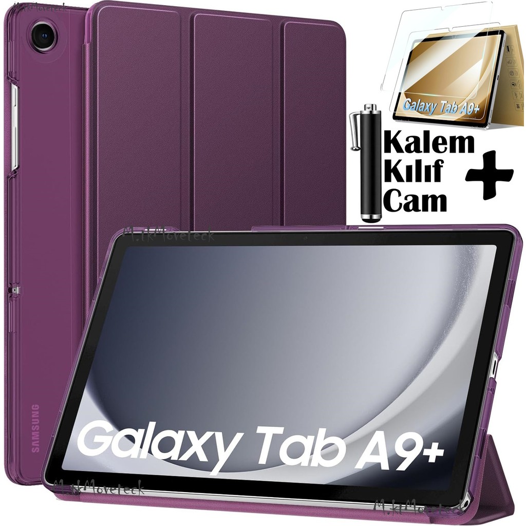 M.TK Moveteck Samsung Galaxy Tab A9 Plus 11 Inç SM-X210 Tablet Kılıfı Akıllı Smart Uyku Modlu Katlanabilir Arkası Şeffaf Standlı Kılıf + Ekran Koru... Tablet Kılıfı Fiyatı