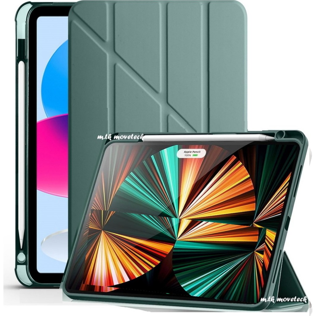 M.TK Moveteck Samsung Galaxy Tab S11 Ultra 14.6 Inç Tablet Kılıfı Uyku Modlu Kalem Bölmeli Standlı Tri Folding Kapak SM-X930 X936B - Yeşil Tablet Kılıfı Fiyatı