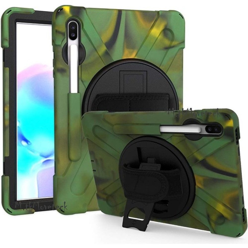 MTK Moveteck Samsung Galaxy Tab S7 ve S8 Plus 12.4 Kılıf Defender Kalem Bölmeli Standlı Renkli Boyun Askılı 360 Zırh - S7 Plus - Kamuflaj Tablet Kılıfı Fiyatı