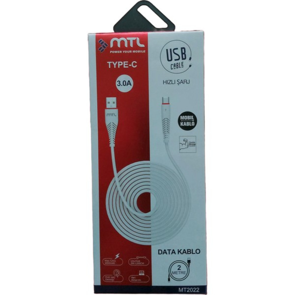 Mtl 2 Metre 3.0A Type-C USB Hızlı Şarj&data Kablosu - Beyaz Cep Telefonu Şarj Cihazı Fiyatı