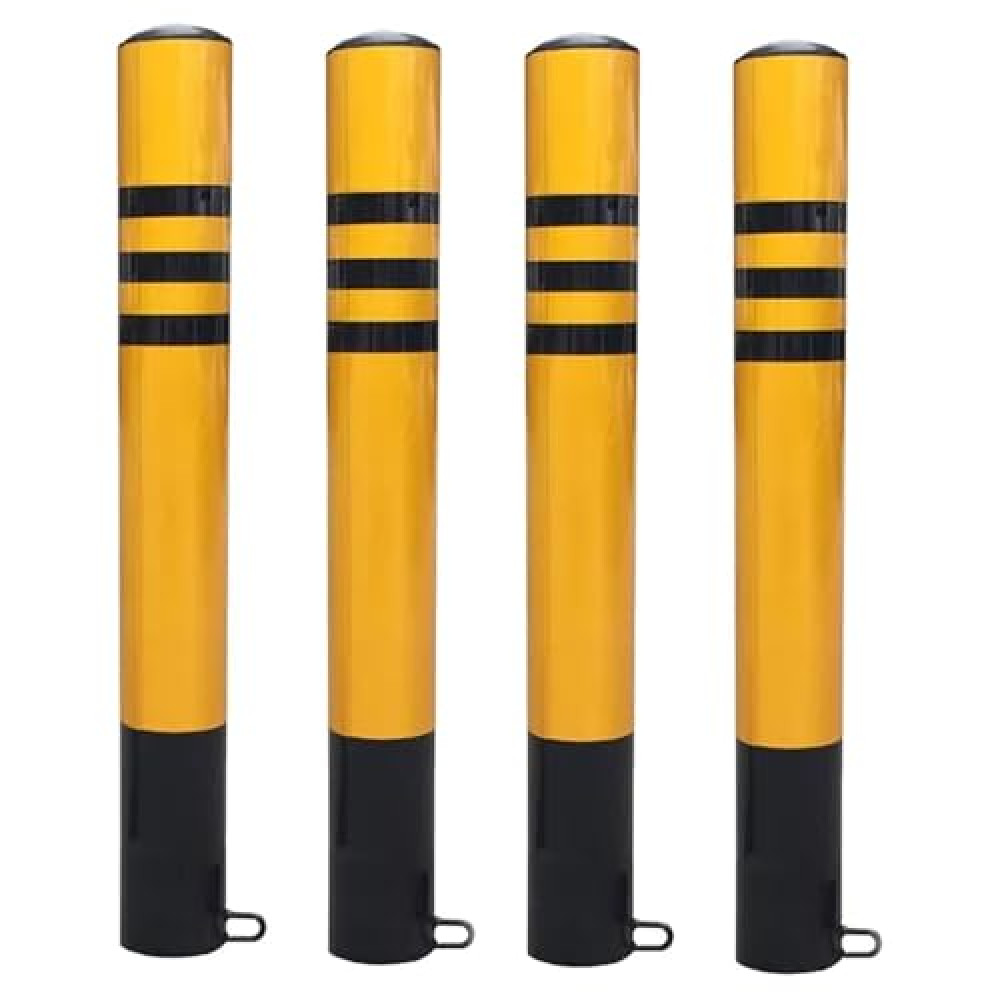 MTNBHH Galvanized Steel Parking Bollards with Reflective Tape, Anti-Theft Security Posts (4-Pack) for Commercial Use, Driveways, Warehouses(50 * 7.6cm)