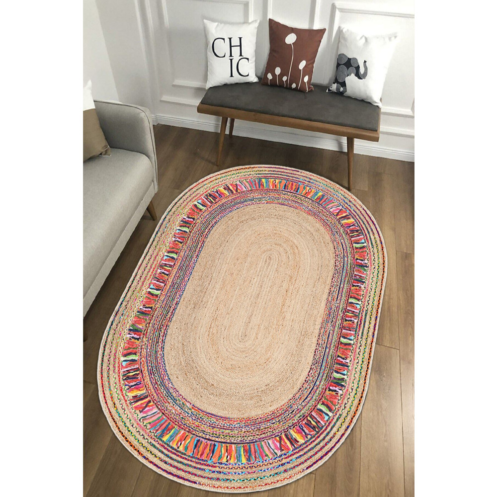 MUA HOME DECOR Oval Hasır Desen Dijital Baskı Yıkanabilir Kaymaz Taban Salon Mutfak Balkon Halısı Yolluk 100 x 250 Beden Kilim Fiyatı