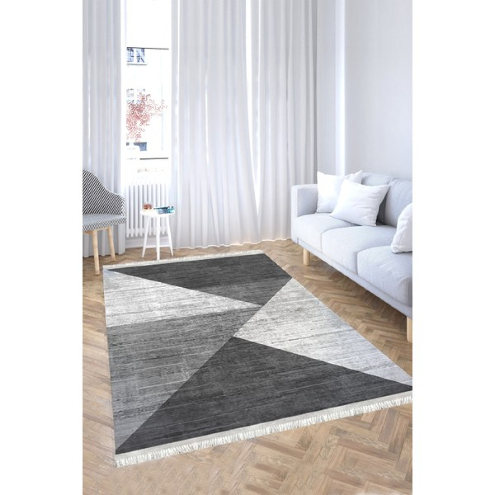 Mubo Kaymaz Tabanlı Makinada Yıkanabilir Dekoratif Salon Halısı Mutfak Halısı Yolluk - 200 x 250 cm - Antrasit Salon Halısı Fiyatı