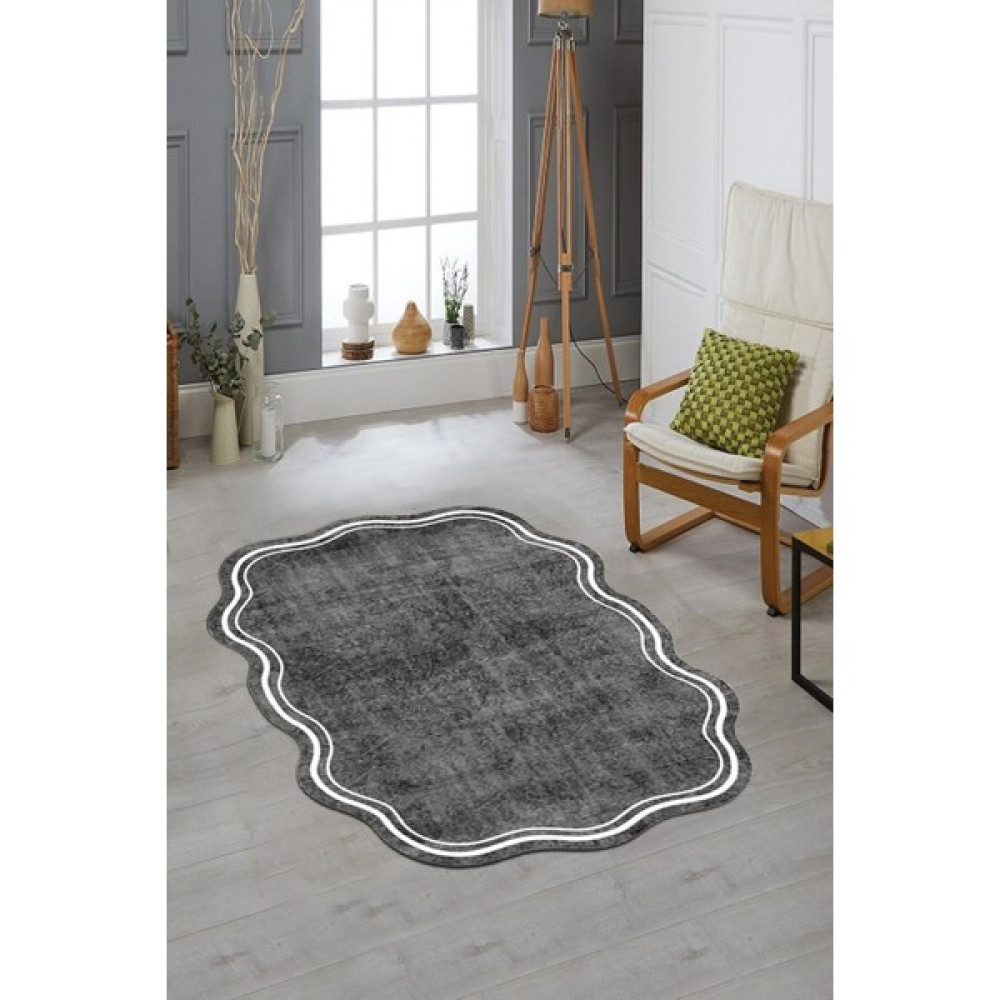 Mubo Kaymaz Tabanlı Makinada Yıkanabilir Dekoratif Salon Halısı Mutfak Halısı Yolluk - 200 x 300 cm - Antrasit Salon Halısı Fiyatı