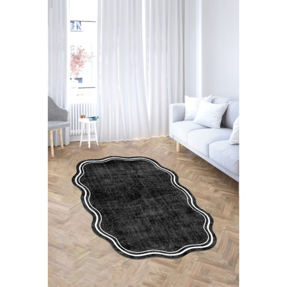 Mubo Kaymaz Tabanlı Makinada Yıkanabilir Dekoratif Salon Halısı Mutfak Halısı Yolluk - 200 x 300 cm - Siyah Salon Halısı Fiyatı