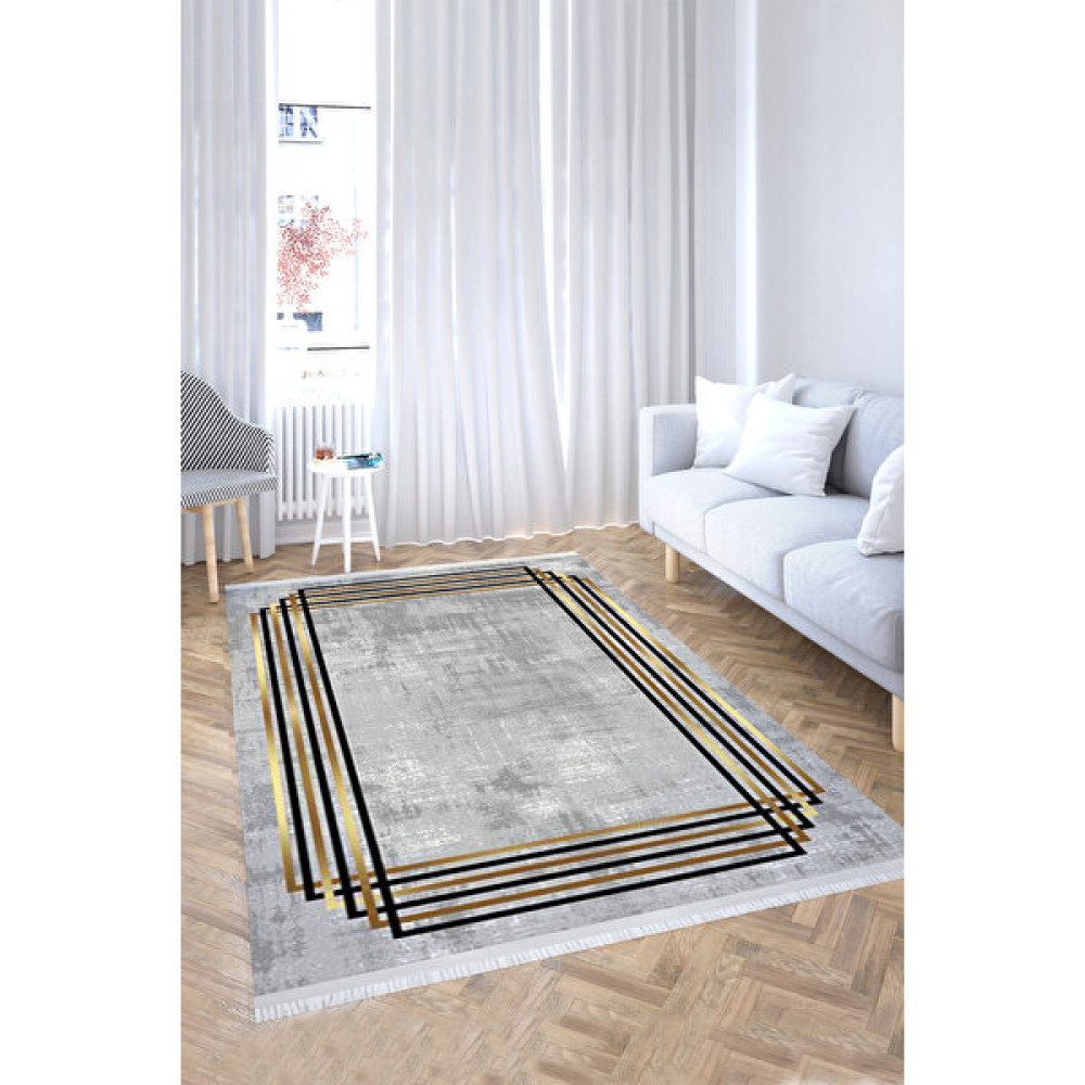 Mubo Kaymaz Tabanlı Makinada Yıkanabilir Dekoratif Salon Halısı Mutfak Halısı Yolluk - 50 x 80 cm - Gold - Gri Salon Halısı Fiyatı