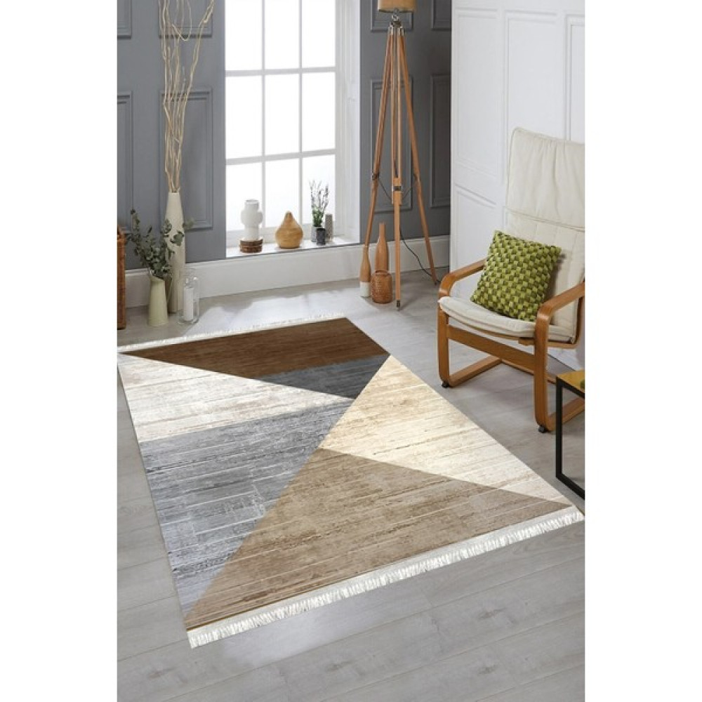 Mubo Kaymaz Tabanlı Makinada Yıkanabilir Dekoratif Salon Halısı Mutfak Halısı Yolluk - 50 x 80 cm - Gri - Kahve Salon Halısı Fiyatı