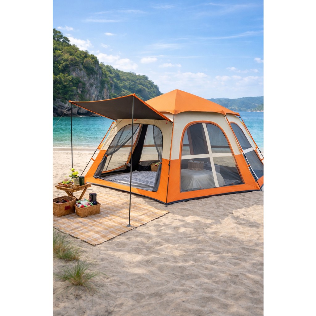 Mubx 6 Kişilik Büyük Aile Kamp Çadırı Otomatik 280X240X155 cm Su Geçirmez Tente Gölgelikli Çadır Fiyatı