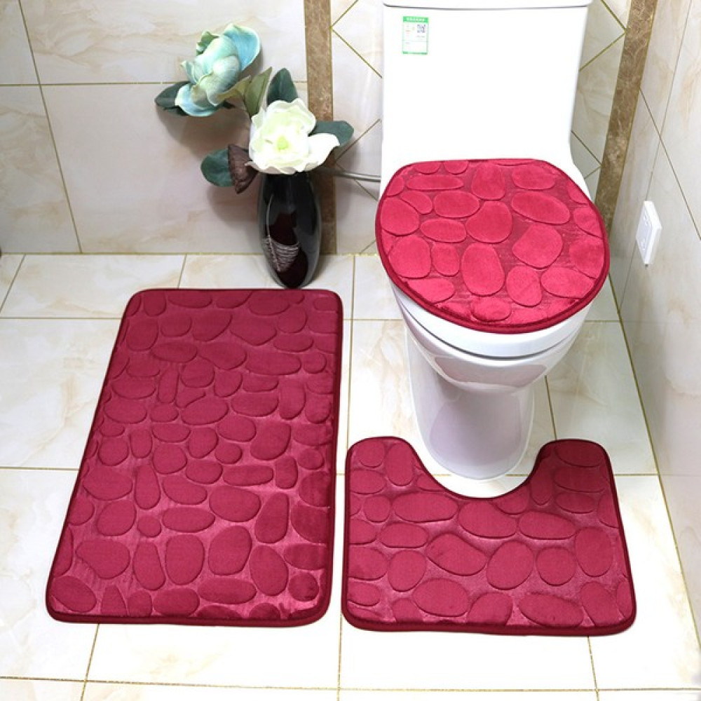 Muchen Çakıl Taşı Tuvalet Üç Parçalı Banyo Emici Kaymaz Halı Yer Paspası (Yurt Dışından) - 50*80 U50*40 kapak 38*43 Banyo Aksesuarları Fiyatı