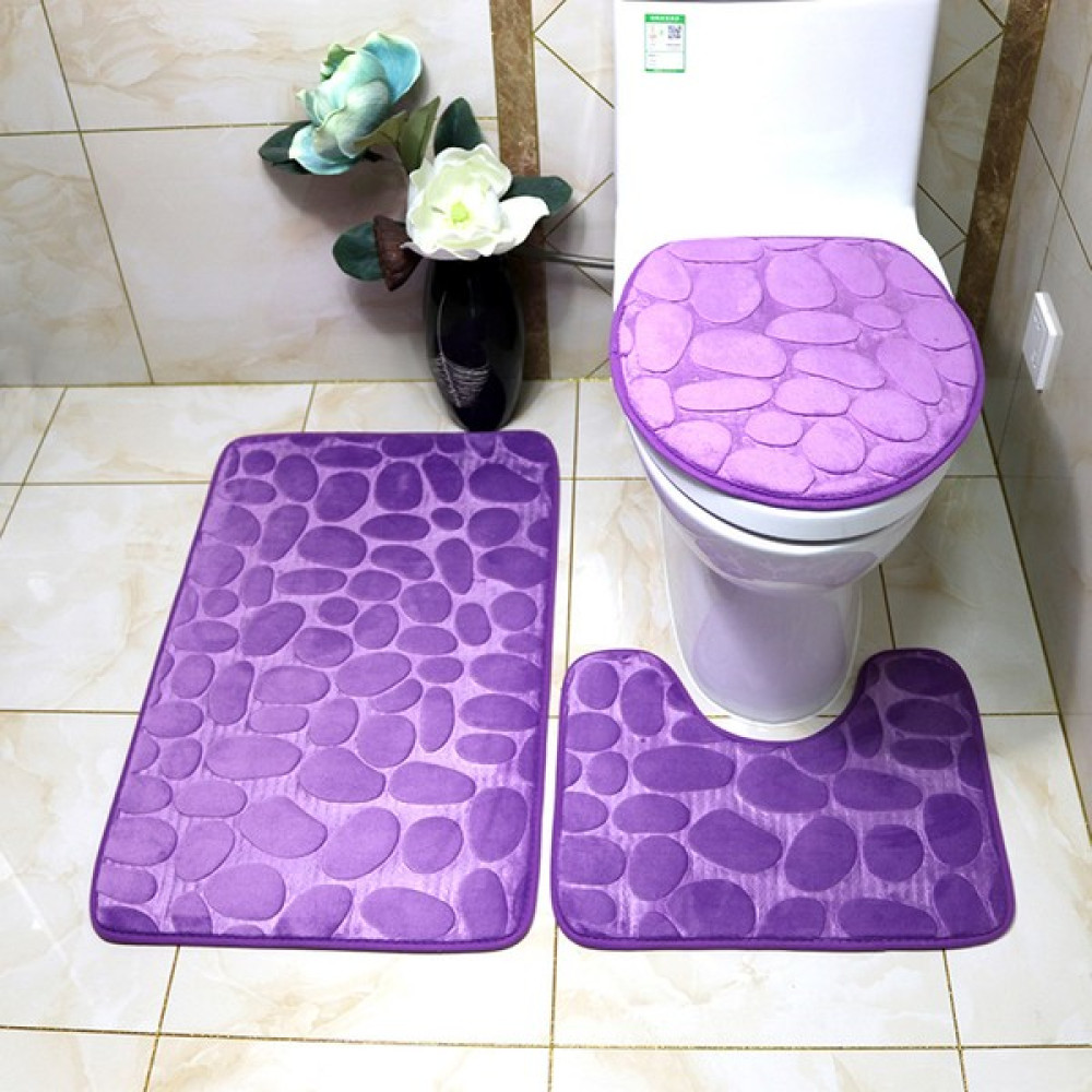 Muchen Çakıl Taşı Tuvalet Üç Parçalı Banyo Emici Kaymaz Halı Yer Paspası (Yurt Dışından) - Mor - 50*80 U50*40 kapak 38*43 Banyo Aksesuarları Fiyatı