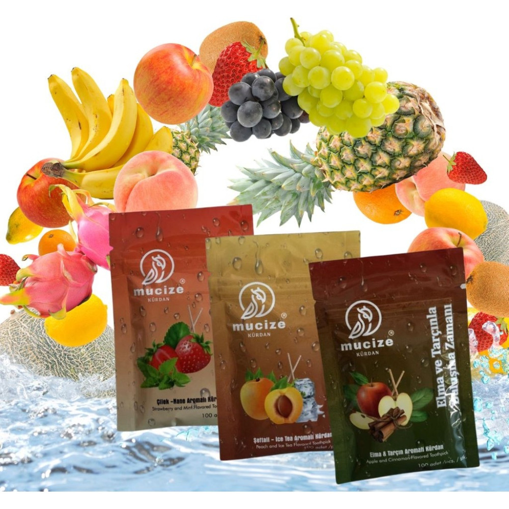 Mucize 3´lü Set (3 Adet Refill Doypak).(Çilek -Nane/şeftali-Buzlu Çay/elma-Tarçın) Aromalı Kürdan-Sakız ve Şeker Alternatifi -Değişik Meyve Tatları... Diğer Fiyatı