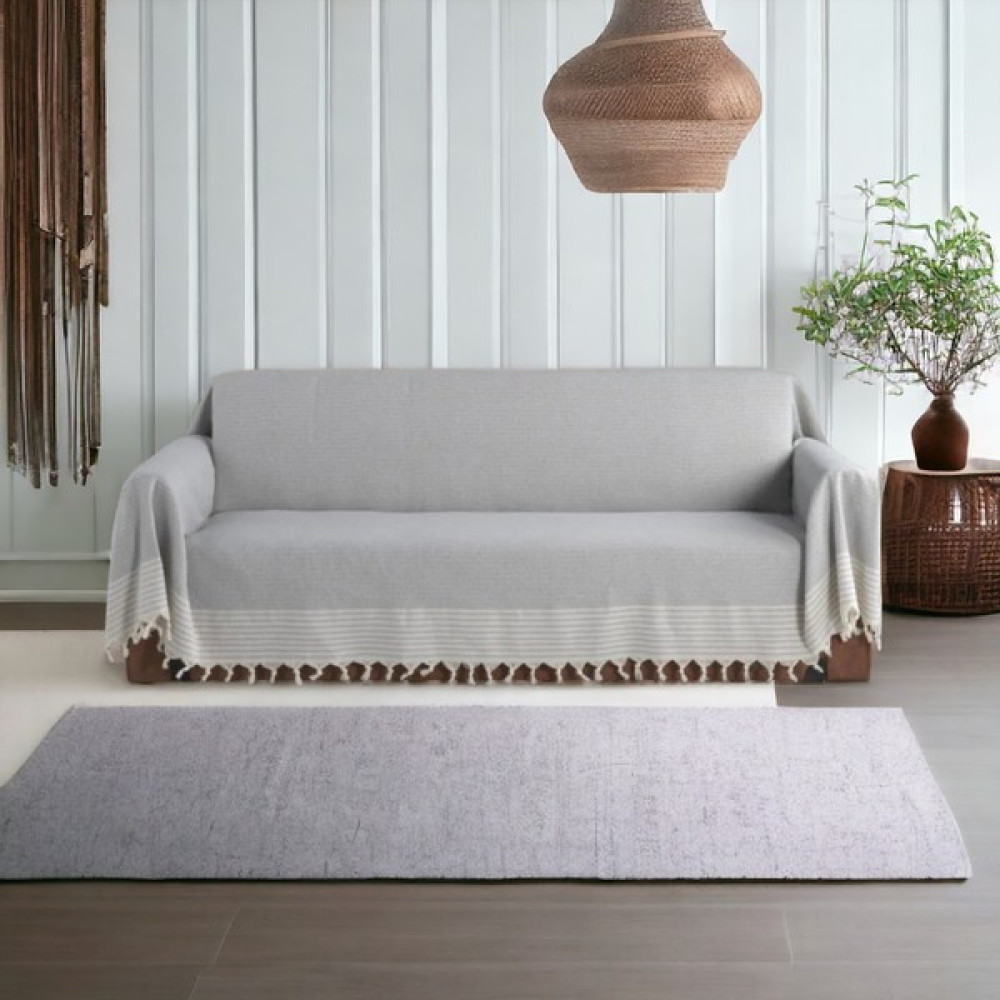 Mucize Evim Koltuk Örtüsü Kolları Örten Koltuk Şalı 180X300 cm Püsküllü Açık Gri - 180 x 300 cm Koltuk & Kanepe Örtüsü Fiyatı