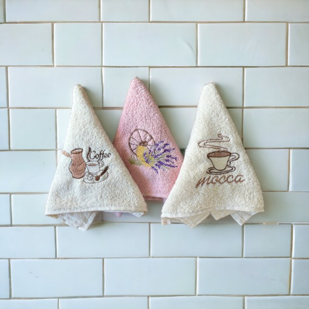 Mucize Evim Mutfak Havlusu Nakışlı Pamuk El Havlusu 30X50 cm 3 Adet - Krem - Pembe - 30 x 50 cm El / Yüz Havlusu Fiyatı