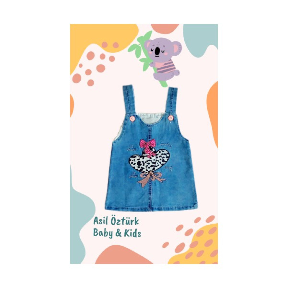 Müco Kids Wear Kız Bebek Çocuk Kalp Kot Jile Zebra Desen ve Fiyonk Detaylı Jean Salopet Denim Elbise Kız Çocuk Elbise Fiyatı