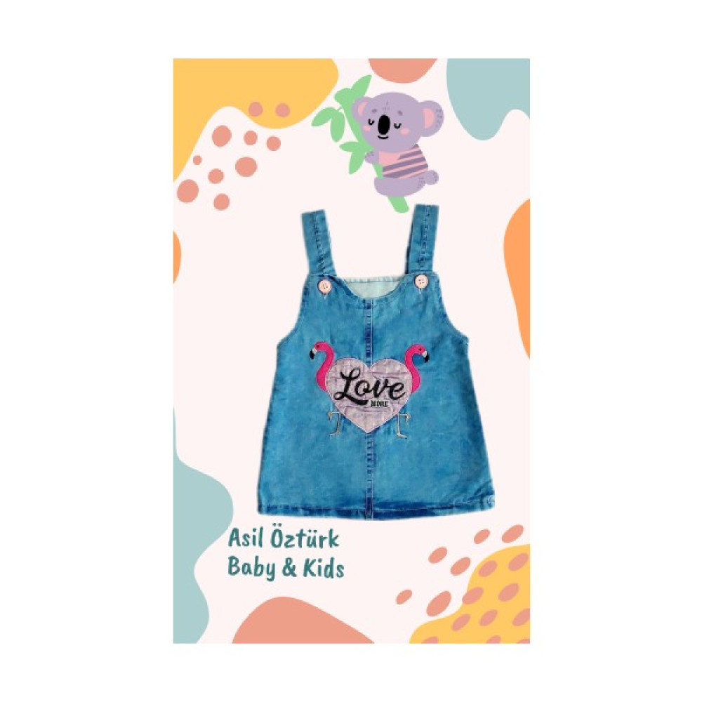 Müco Kids Wear Kız Bebek Çocuk Love Flamingo Kot Jile Kalp Desen Jean Salopet Denim Elbise10 Kız Çocuk Elbise Fiyatı