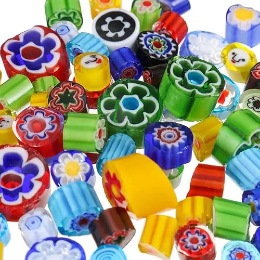 MUCOFEI 125g Frit Millefiori Glass for Fusing Glass, Millefiori Glass Mosaic Tiles for DIY Crafts, No-Hole Millefiori Glass Beads for Christmas Ornaments, Mosaic Jewelry Decor