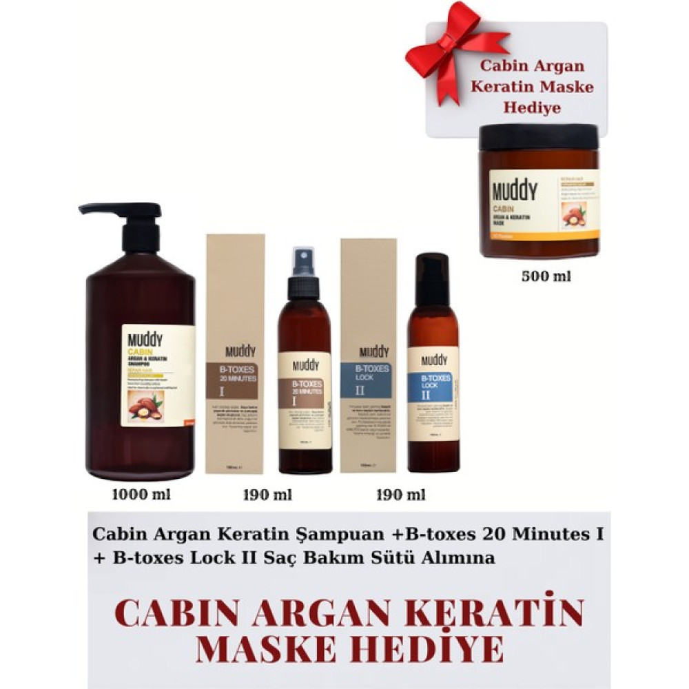 Muddy 3 Lü Argan Keratin Saç Bakım Seti ( Cabın Argan Keratin Maske Hediyeli) Saç Bakım Maskeleri & Serumlar & Spreyler Fiyatı