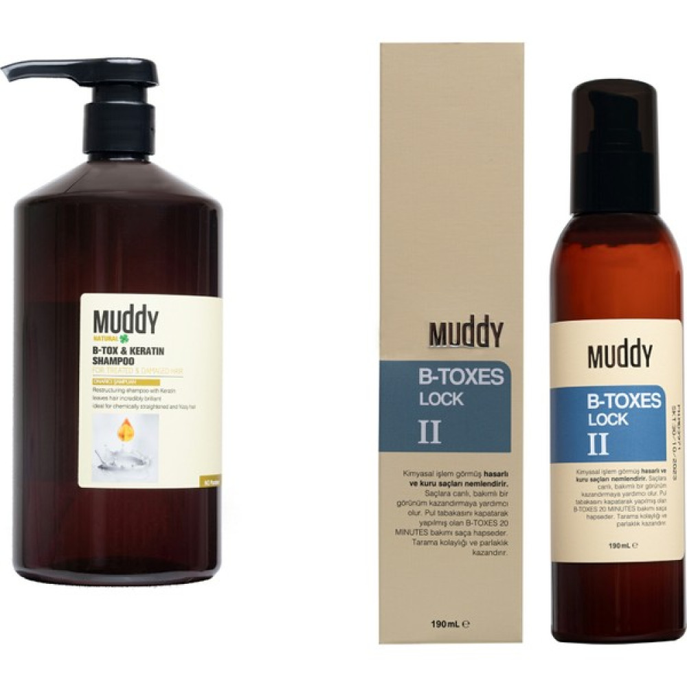 Muddy Aşırı Yıpranmış Saçlara B-Tox Keratin Şampuan 1000 ml + Durulanmayan Bakım Kremi B-Toxes Lock II 190 ml Oto Boyaları Fiyatı