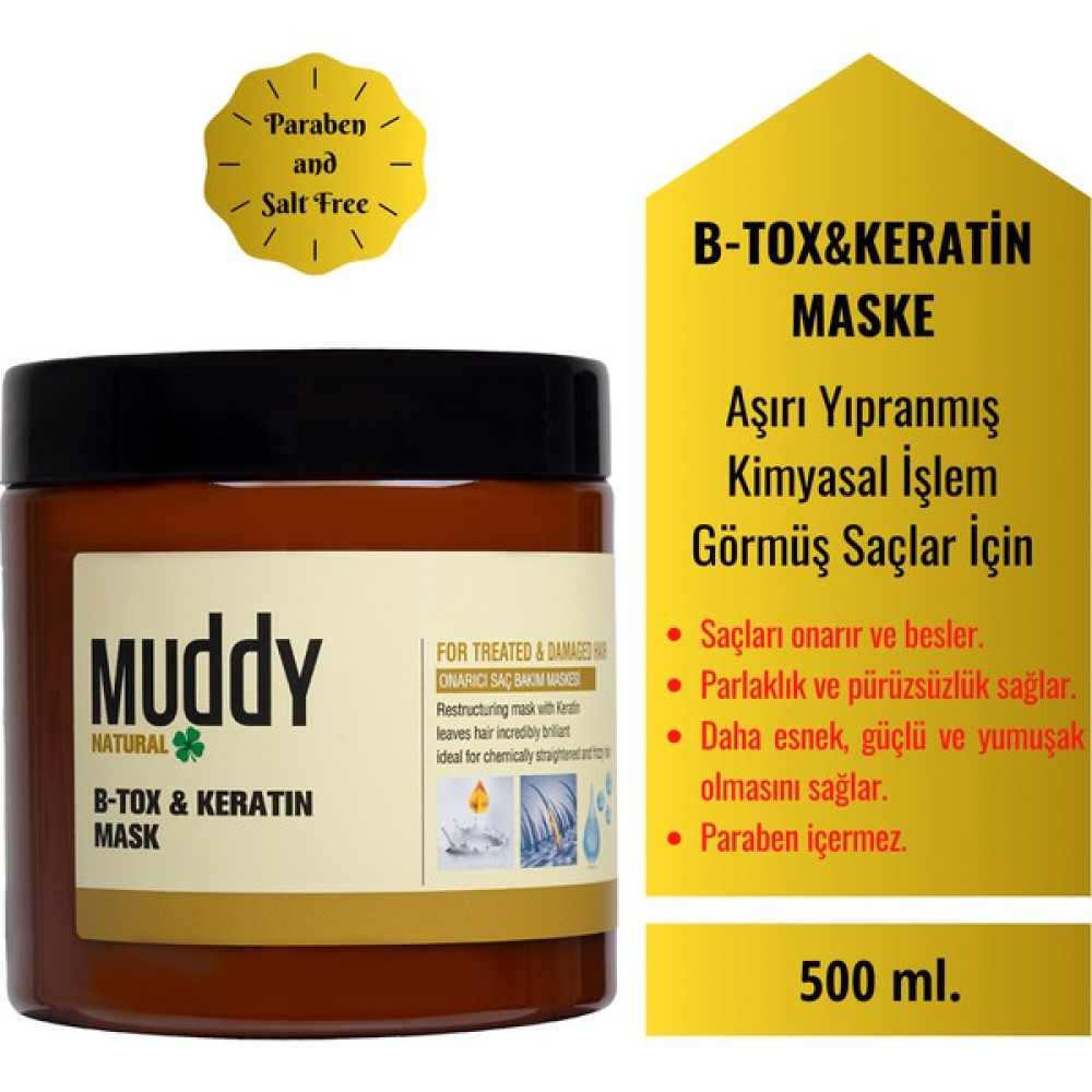 Muddy B-Tox And Keratin Onarıcı Saç Bakım Maskesi 500 ml Saç Bakım Maskeleri & Serumlar & Spreyler Fiyatı