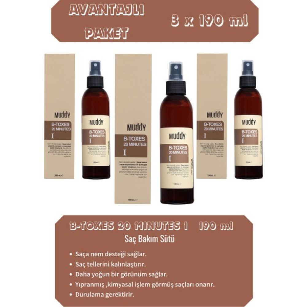 Muddy Besleyici ve Onarıcı B-Toxes 20 Minutes 1 Saç Sütü 190 ml x 3 Oto Boyaları Fiyatı