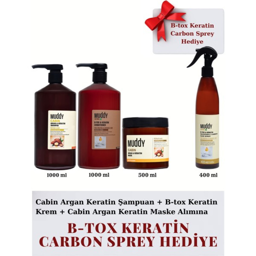 Muddy Cabın Argan Keratin 3 Lü Set (B-Tox Keratin Carbon Sprey Hediyeli) Oto Boyaları Fiyatı