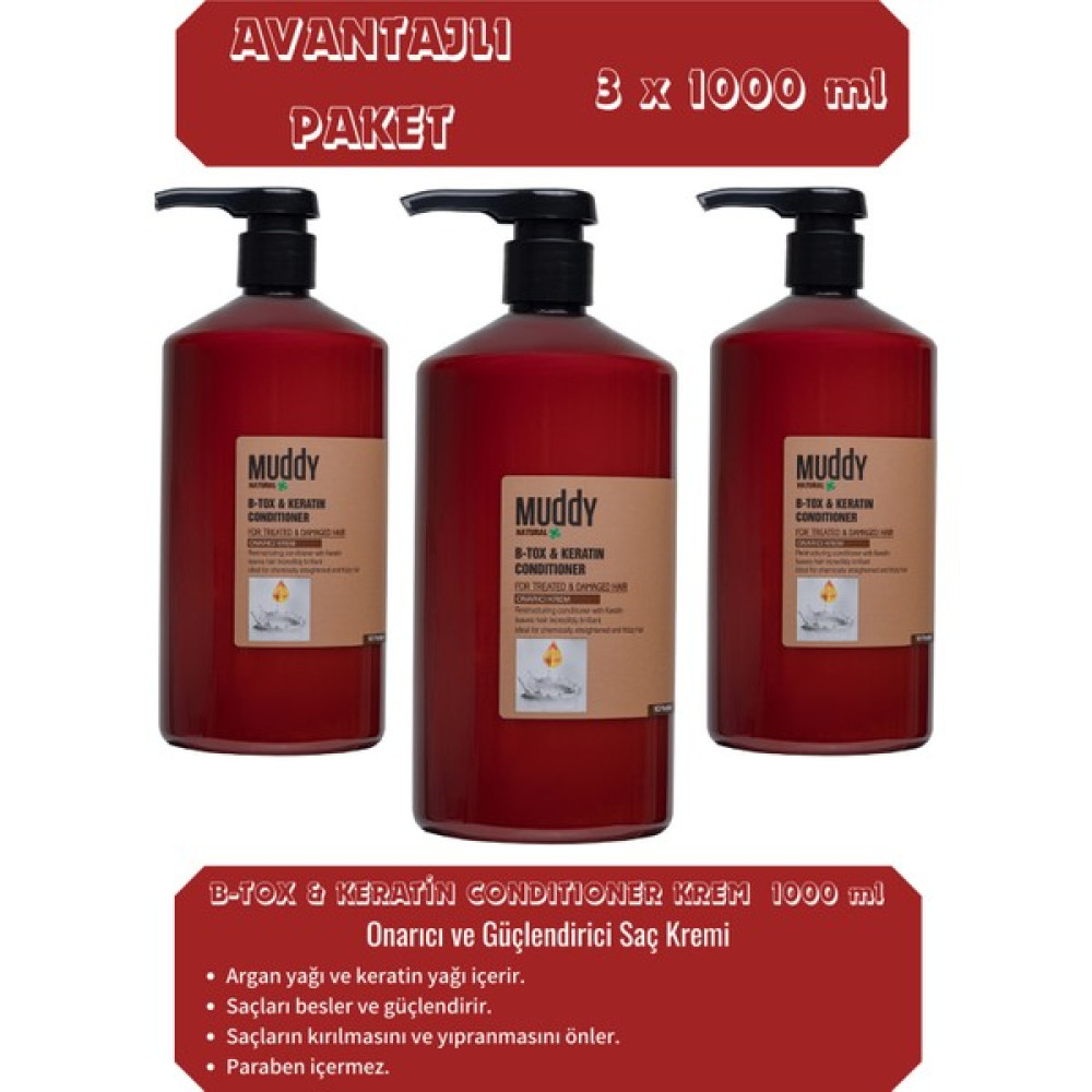 Muddy Onarıcı B-Tox&keratin Onarıcı Saç Kremi 1000 ml x 3 Oto Boyaları Fiyatı