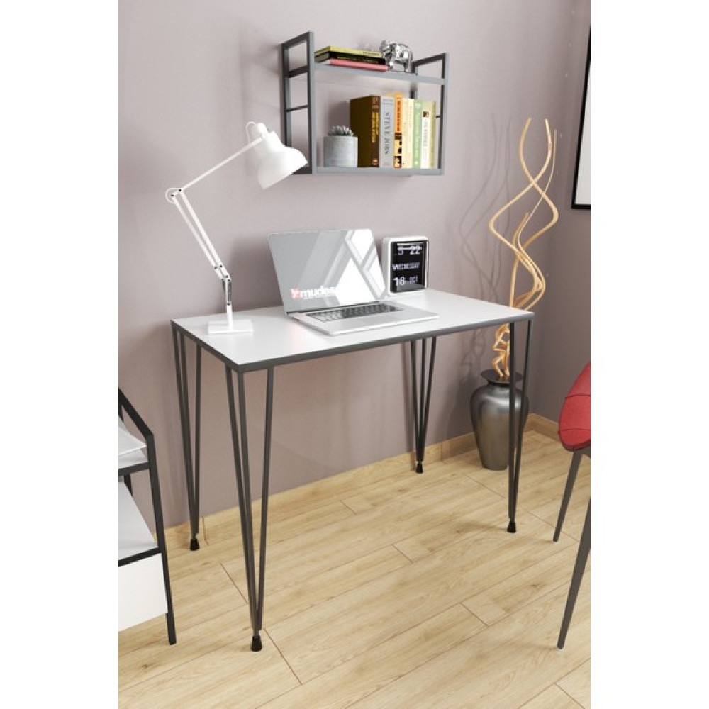 Mudesa Çalışma Masası Mini Ofis Masası Metal Ayaklı Dekoratif Masa Ders Çalışma Masası Genç Odası Masası - Y: 72 cm D: 59 cm G: 92 cm - Beyaz - Ceviz Çalışma Masası Fiyatı