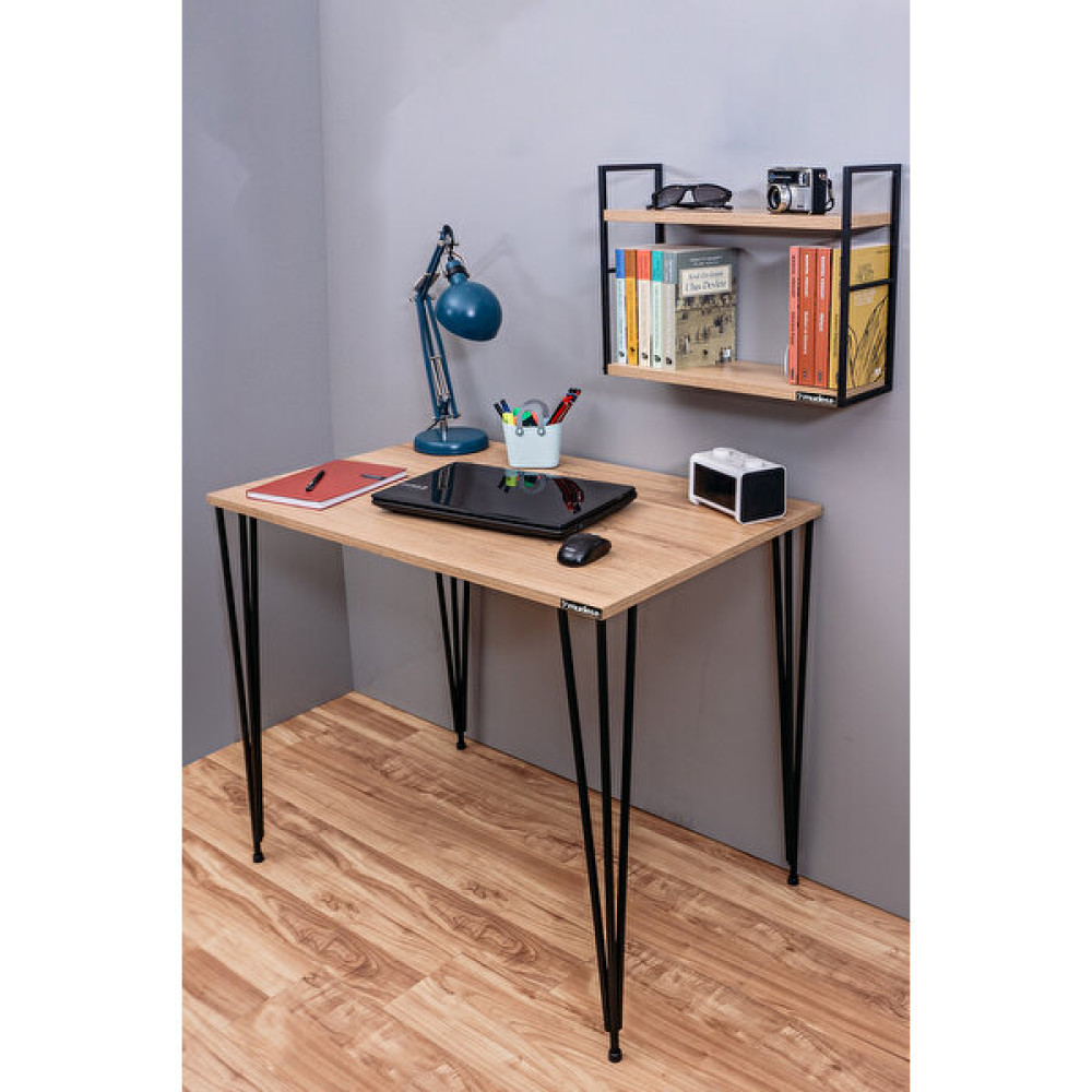 Mudesa Çalışma Masası Mini Ofis Masası Metal Ayaklı Dekoratif Masa Ders Çalışma Masası Genç Odası Masası - Y: 72 cm D: 59 cm G: 92 cm - Meşe Çalışma Masası Fiyatı