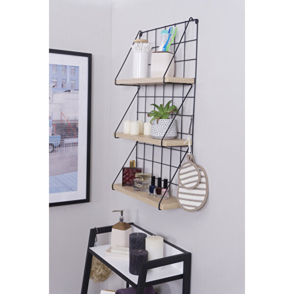 Mudesa Metal Ahşap 3 Raflı Tel Duvar Rafı Banyo Organizer Banyo Rafı - Siyah Eşya Saklama / Düzenleme Fiyatı