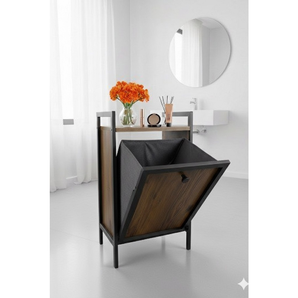 Mudesa Metal Ahşap Banyo Düzenleyici Çamaşır Sepeti - Kirli Sepeti Ahşap Banyo Dolabı - Banyo Rafı Banyo Dolabı / Mobilyası Fiyatı