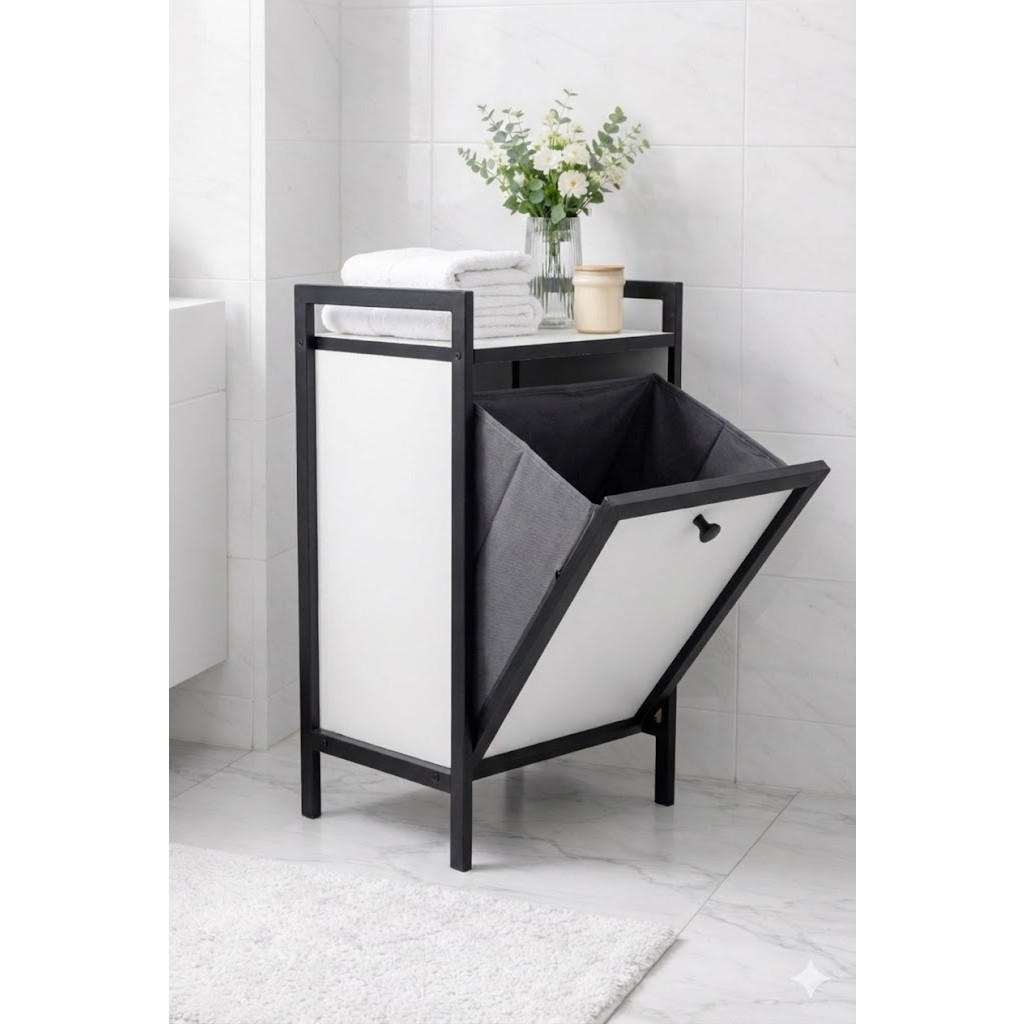 Mudesa Metal Ahşap Banyo Düzenleyici Çamaşır Sepeti - Kirli Sepeti Ahşap Banyo Dolabı - Banyo Rafı - Beyaz Banyo Dolabı / Mobilyası Fiyatı