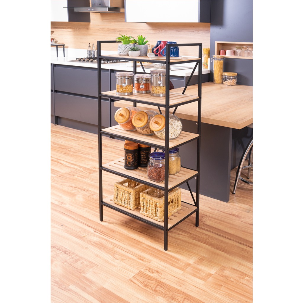 Mudesa Mutfak Banyo Dolabı Rafı Çok Amaçlı Organizer Raflar Ahşap Raflı Metal Ayakkabılık Dekoratif - Safir Meşe - 5 RAFLI GENİŞLİK: 50 CM Banyo Dolabı / Mobilyası Fiyatı