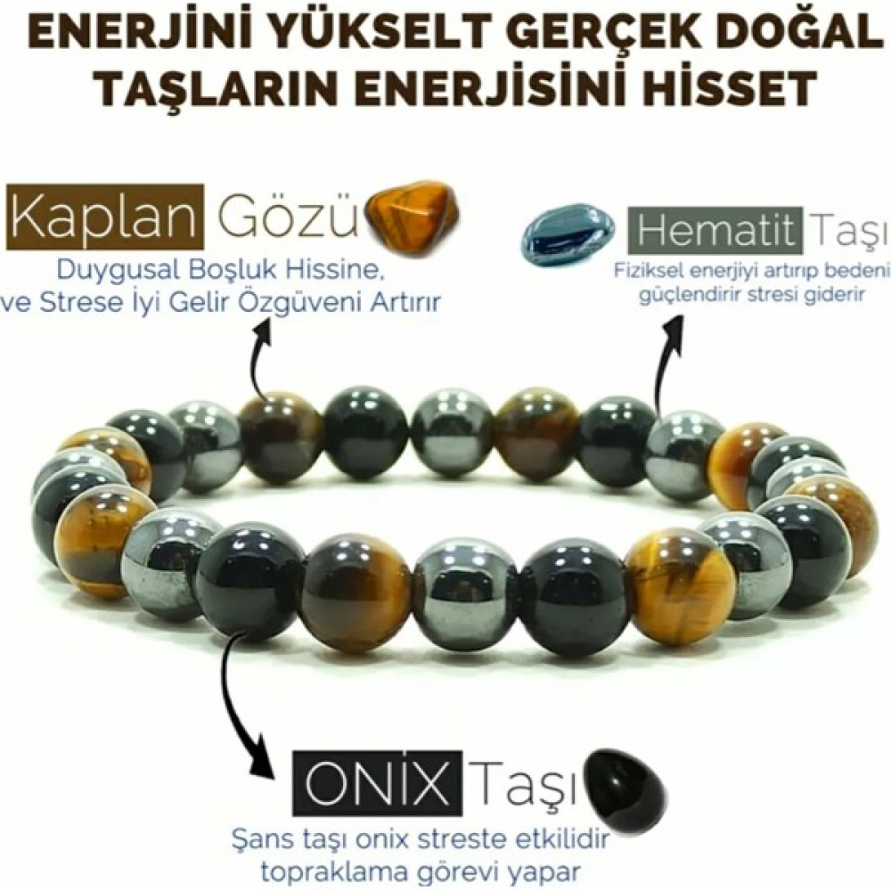 Mudi Doğaltaş Kaplangözü,hematit,oniks Enerji Bilekliği Saat ve Bileklik Aksesuarı Fiyatı