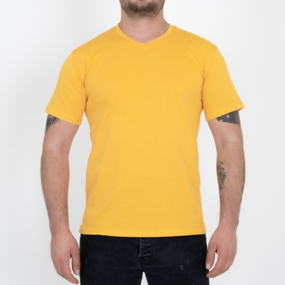 Mudic V Yaka Regular Sarı Erkek Tşört %100 Pamuk Erkek T-shirt Fiyatı