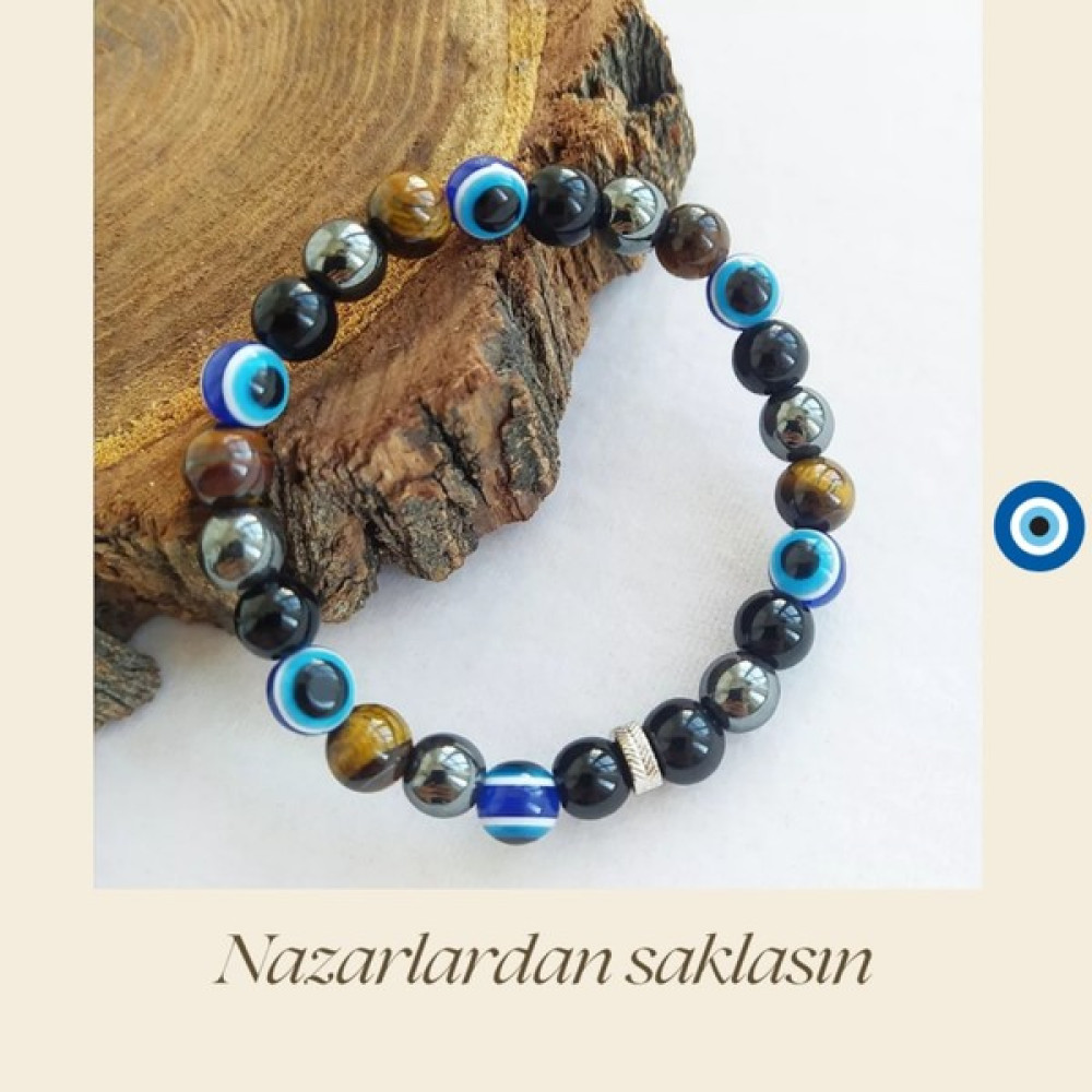 Mudisaat Nazar Boncuklu Doğal Taş Unisex Enerji Bilekliği Saat ve Bileklik Aksesuarı Fiyatı