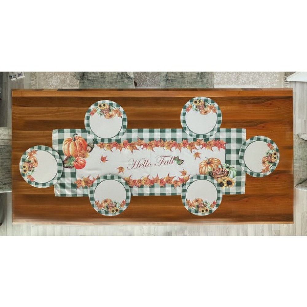 Mudita Home Balkabağı Desenli Supla Runner Seti, Amerikan Servisi Runner Takımı, Masa Takımı, Sofra Seti - Renkli - 45 x 134 cm Masa Örtüsü Fiyatı