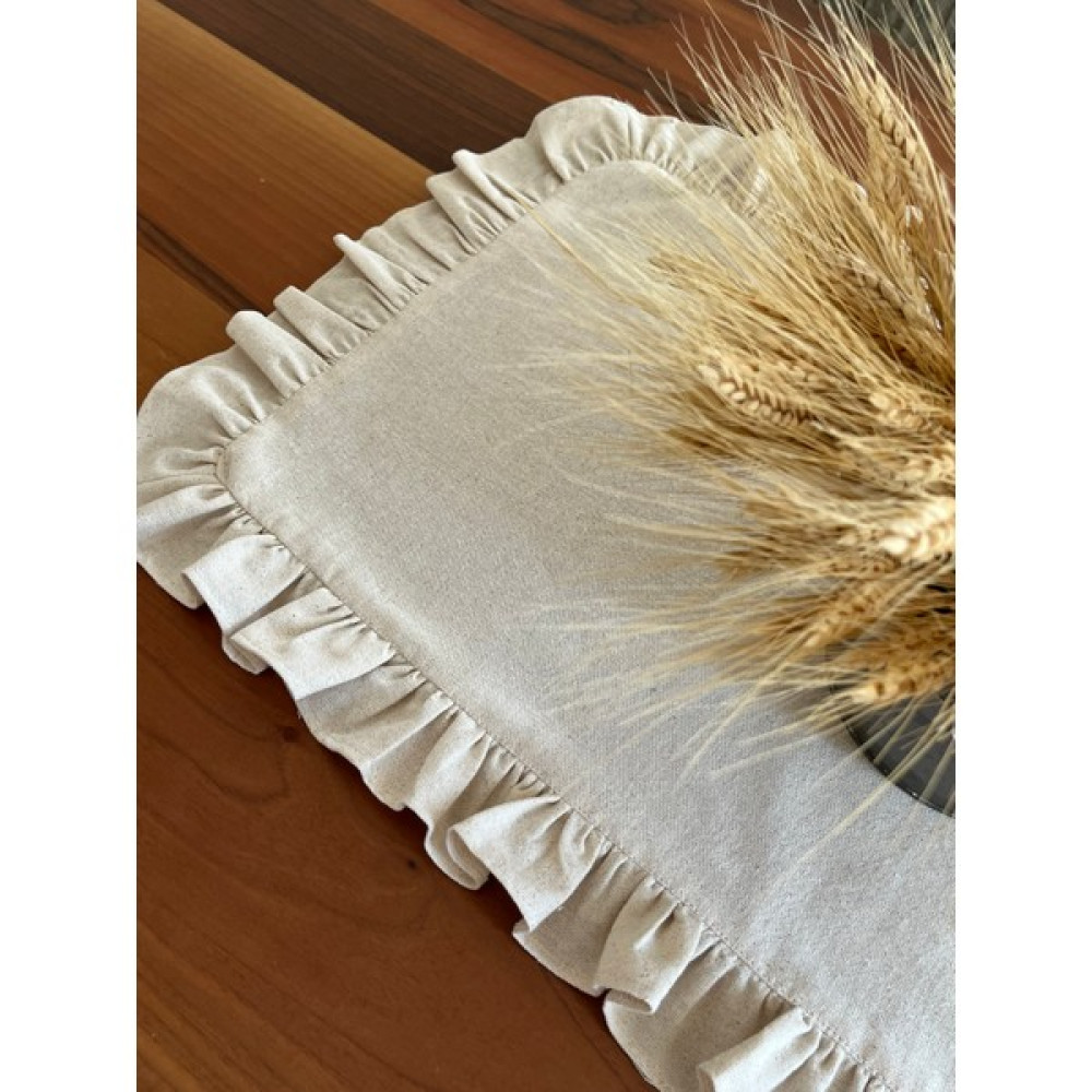 Mudita Home Fırfırlı Ham Keten Runner,Vintage Naturel Runner, Keten Runner, Salon Runner - Ekru - Bej - 40 x 110 cm Masa Örtüsü Fiyatı