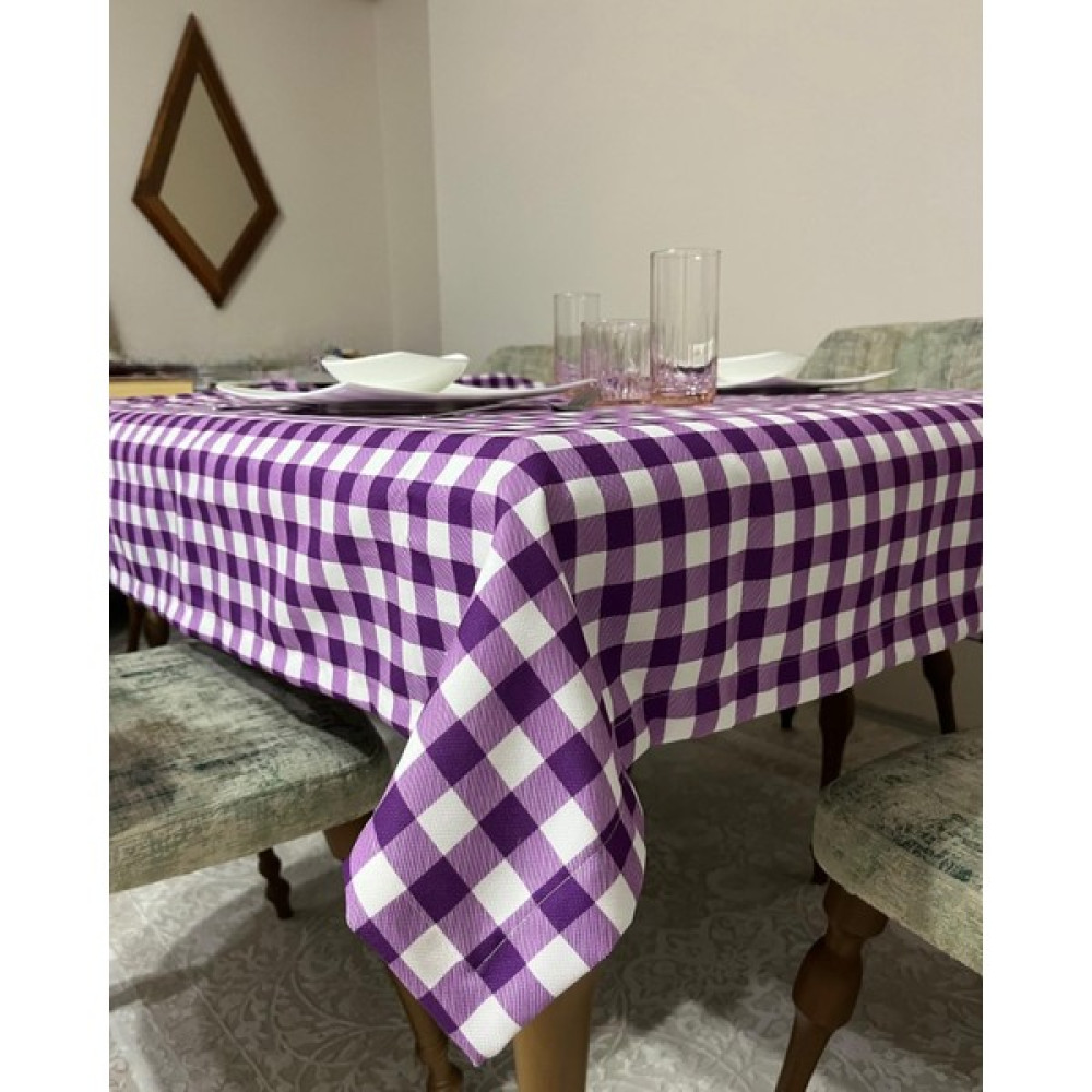 Mudita Home Mor Pötikare Masa Örtüsü, Piknik Örtüsü, Dış Mekan Masa Örtüsü, Dertsiz Masa Örtüsü - Mor - Beyaz - 138 x 195 cm Masa Örtüsü Fiyatı