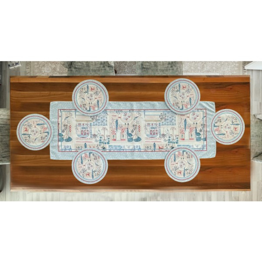 Mudita Home Pastel Minyatür Desenli Supla Runner Seti, Amerikan Servis Runner, Sofra Seti, Masa Takımı - Renkli - 45 x 134 cm Masa Örtüsü Fiyatı