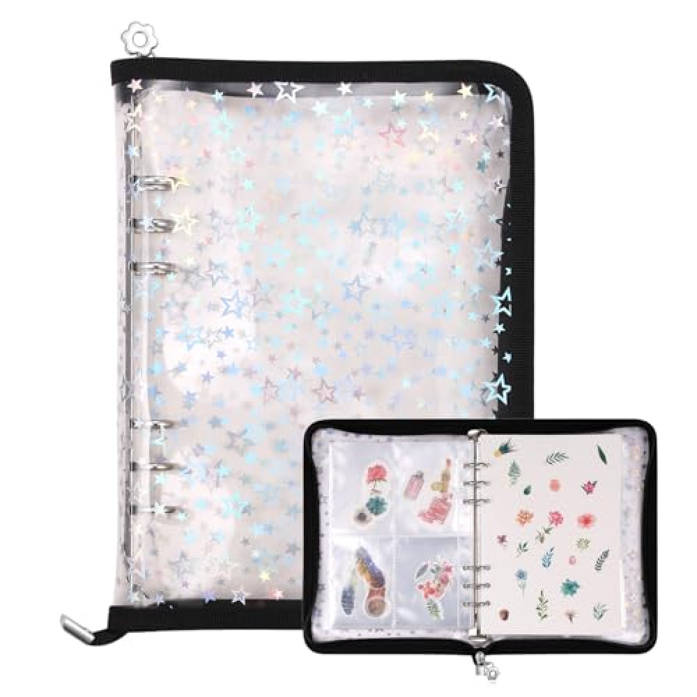 MUDOR 4 in 1 Sticker Storage Organizer, A5 Sticker Collecting Book Album Holder Binder with 140 Pockets Sleeves and 20 Sheets Reusable Release Paper,Black
