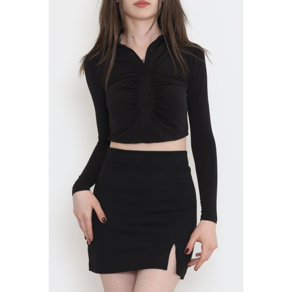 Muel Butik Sandy Crop Gömlek Bluz Siyah - 17085.1247. Kadın Gömlek Fiyatı