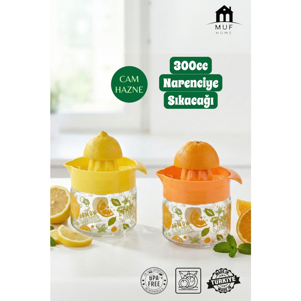 Muf Home Pratik Cam Hazneli Narenciye Sıkacağı -300CC - Desenli, Bpa Içermez Limon ve Portakal Sıkacağı - 1 adet Diğer Fiyatı