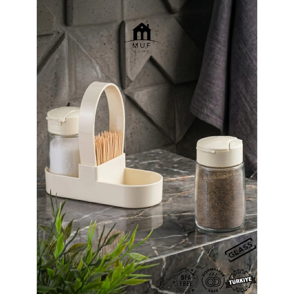 Muf Home Pratik Kürdanlıklı Standlı Cam Tuzluk Karabiberlik Seti - Click Kapak Lokanta Tipi Baharatlık Seti 2 X 100cc - Açık Bej Tuz, Şeker, Baharat Fiyatı