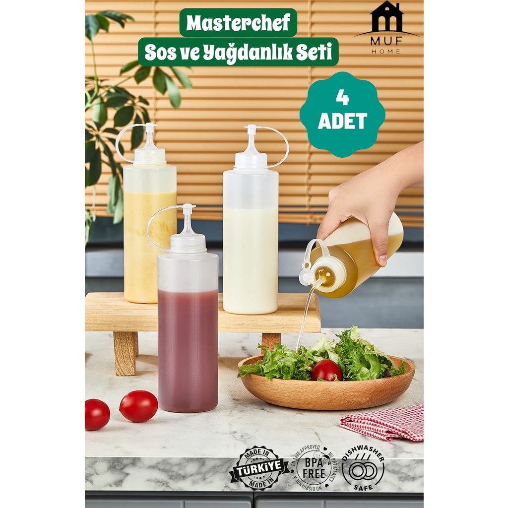 Muf Home Qlux Ideas 4'lü Masterchef Pratik Sosluk Yağlık Seti - Ketçap Mayonez Krep Salata Sosu Sıkma Şişesi Diğer Fiyatı
