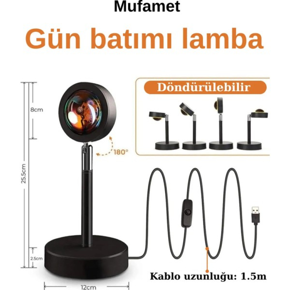 Mufamet Aydınlatma Standlı USB Ledli Gün Batımı Projeksiyon Fotoğraf Çekimi Lambası - Siyah Masa Lambası Fiyatı