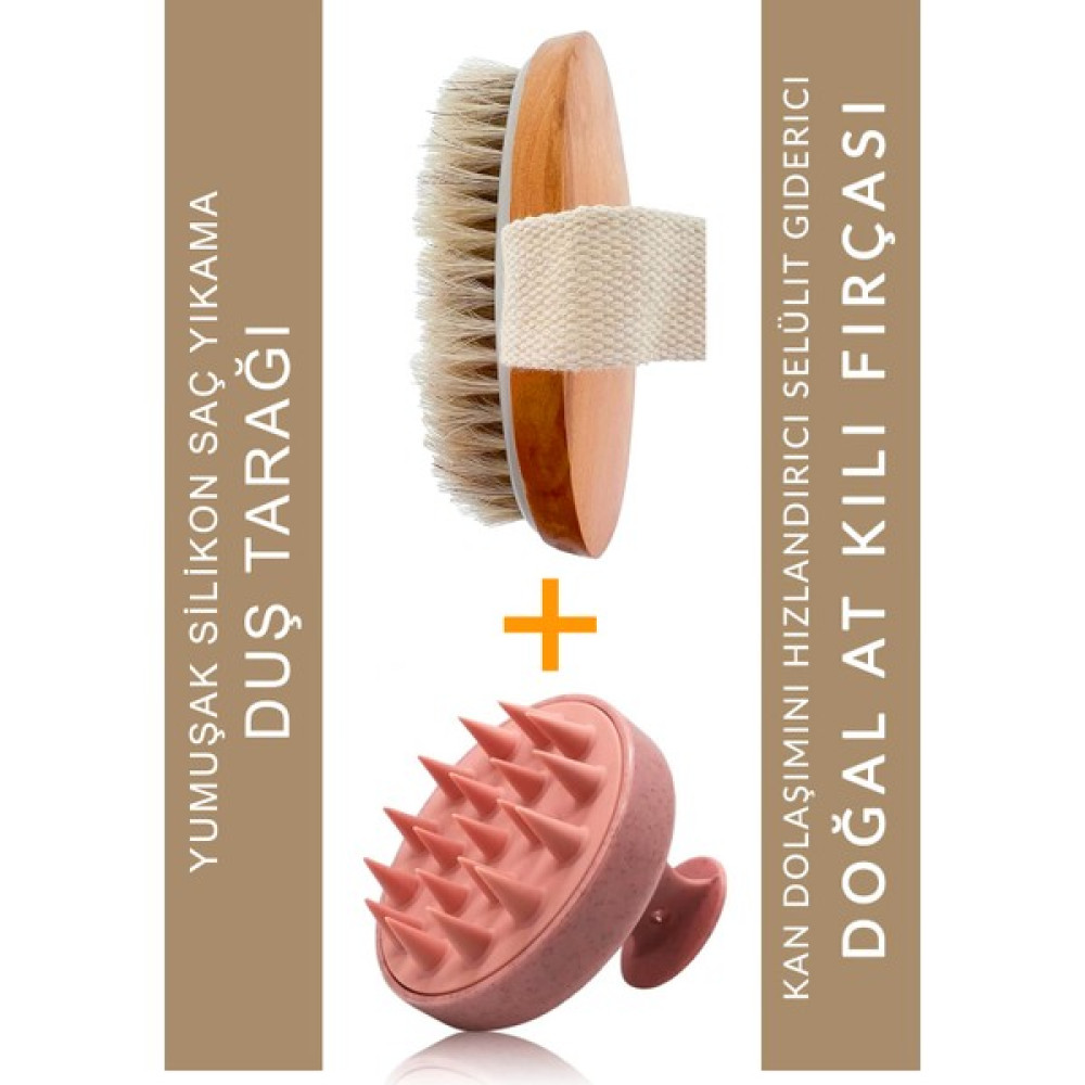 Muggio 2li Set - %100 Doğal At Kılı Fırçası + Yumuşak Silikon Saç Derisi Masaj Şampuan Duş Fırçası Saç Fırçası ve Tarağı Fiyatı